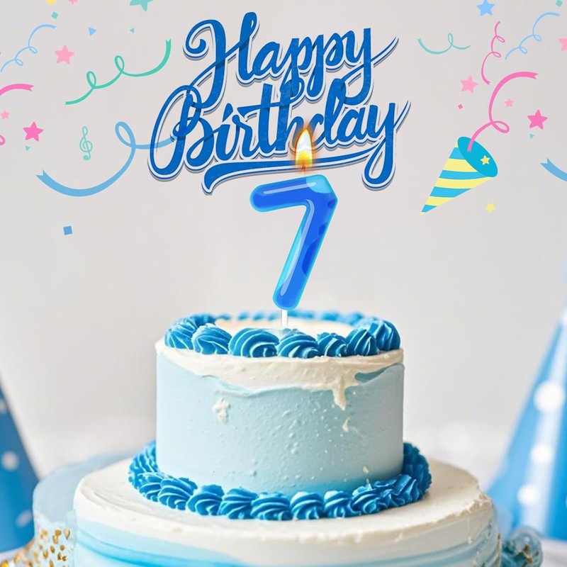 Cartoon Blue Birthday Candle, Number Candles for Cake Topper, Birthday gallery