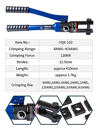 12 Ton Hydraulic Crimping Tool with 9 Standard Standard US 8AWG to 4/0AWG gallery