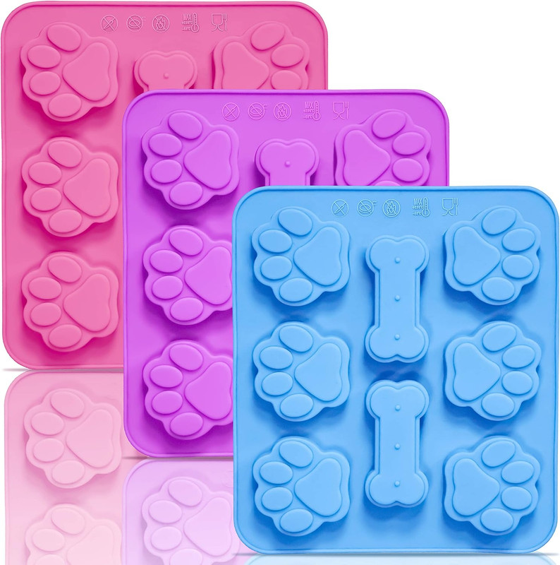3 Pack Silicone Molds with Puppy Dog Paw and Bone Shaped 2 in 1, Reusable Non-St gallery