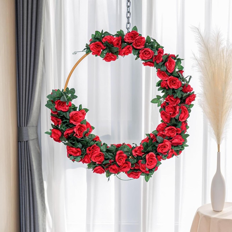 2 Pack 16FT Artificial Rose Garland Vine - Silk Fake Rose Flower Hanging Red gallery