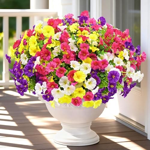 Artificial Flowers for Outdoors 14 Bundles Purple, Rose Red, White & Yellow gallery