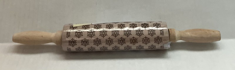 Natural Raw Wood Slender Rolling Pin Decorative Christmas Snowflake Design 13.5” gallery