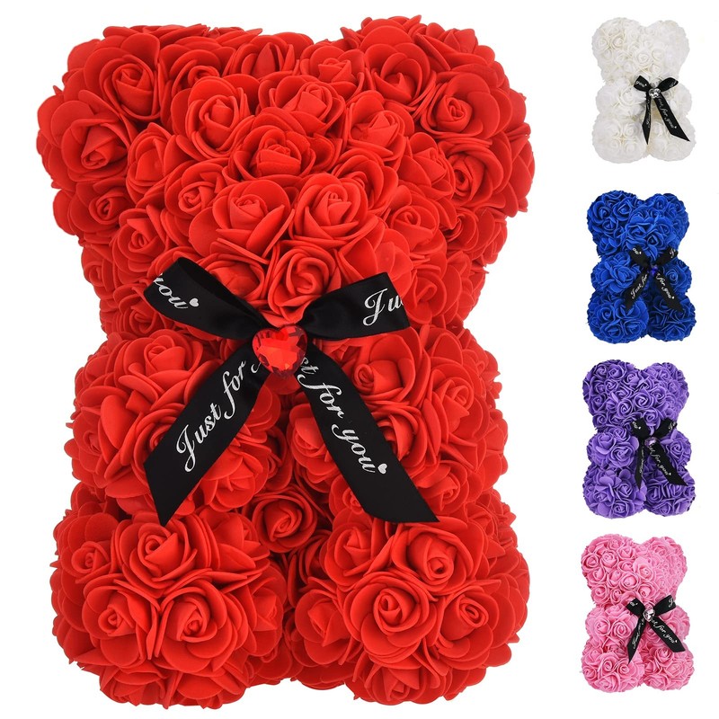 EALEBE Artificial Rose Flower Bear,Perfect Romantic 8.3″ x x 10.2″, Red