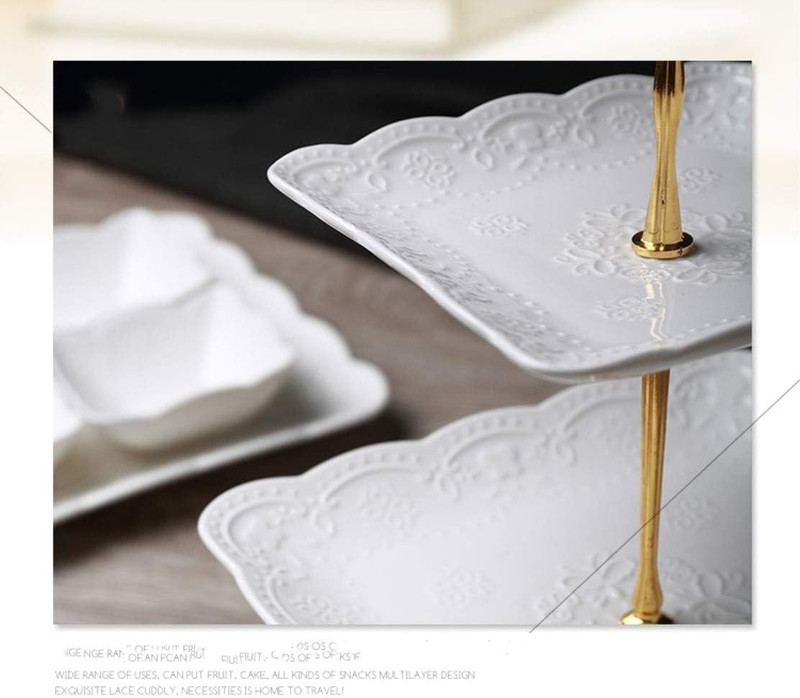 3 Tier Porcelain Cupcake Stand, Tiered Serving Cake Stand, Square White Embossed gallery