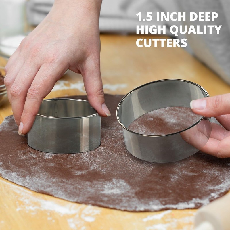 Cookie Cutter Set 3 Pc Kit Measuring 2'' 3'' & 4'' Round Metal Baking Rings gallery