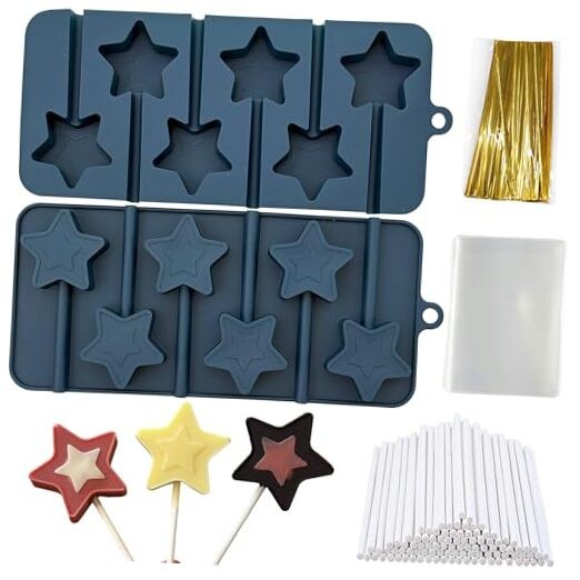 Star Lollipop Molds, 2 Pack Star Shape Silicone Chocolate Candy Molds 4th of