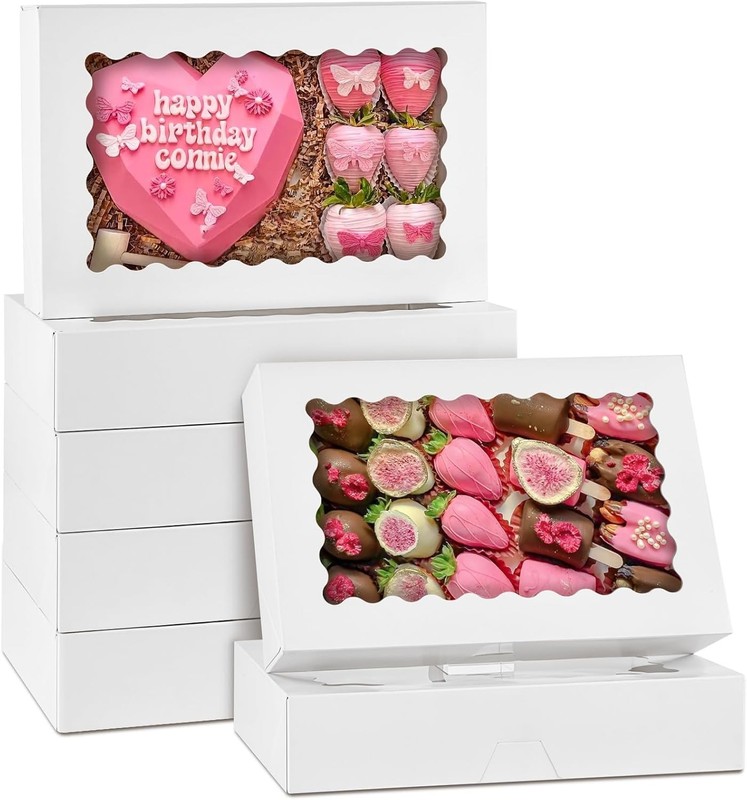 30 Pack Auto Pop-up Cookie Boxes with Window, 12" x 8" x 2.5" White Bakery Bo... gallery