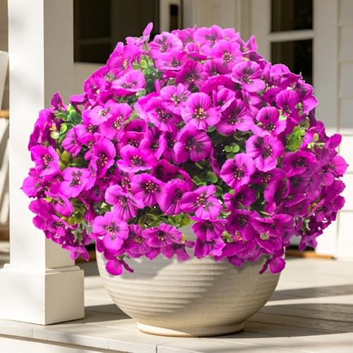 16 Bundles Artificial Pansy Flowers for Outdoors Fake Silk Flowers UV Fuchsia gallery