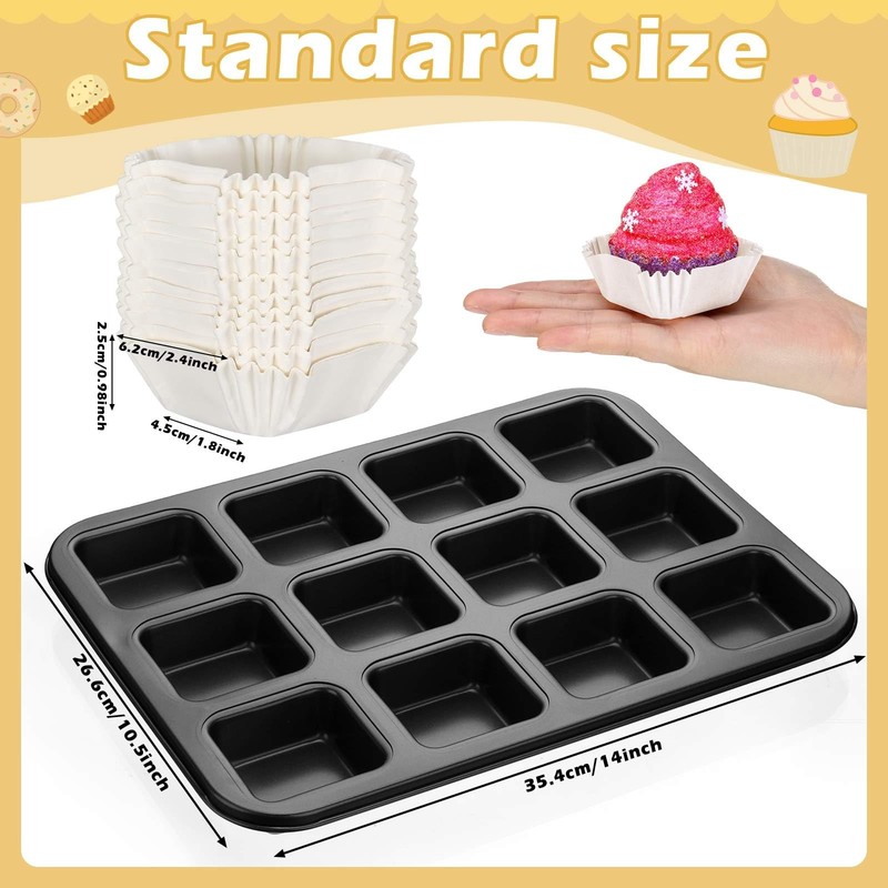 2 PCS Brownie Baking Pan With 500 PCS White Cupcake Liners Muffin Mold Set gallery
