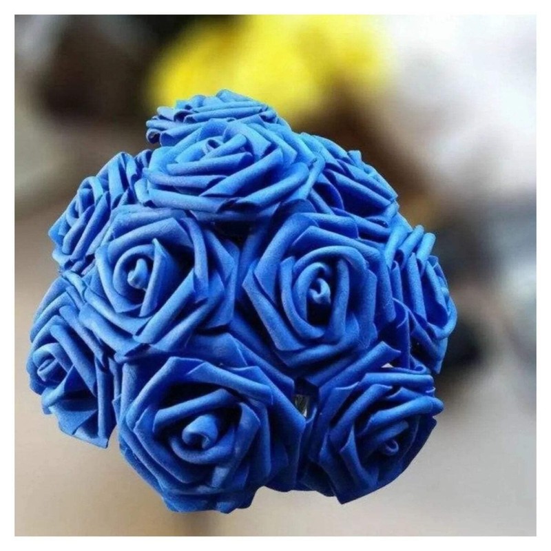 60pcs 8cm Artificial Flowers with Stems Foam Rose Fake Bride Bouquet Wedding Set gallery