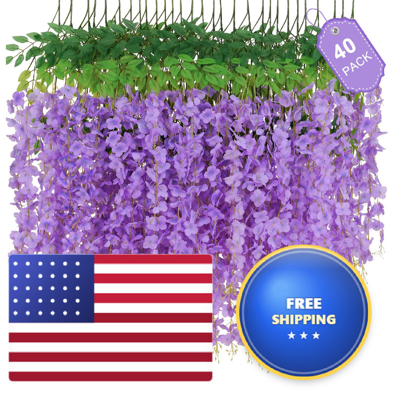 Waipfaru 40 Pack Purple Wisteria Hanging Flowers Fake Hanging Flowers For