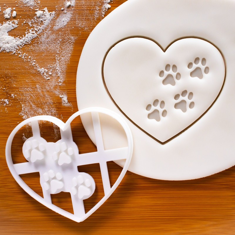 Heart Paw Prints Cookie Cutter – cute dog treats adoption rescue footsteps love