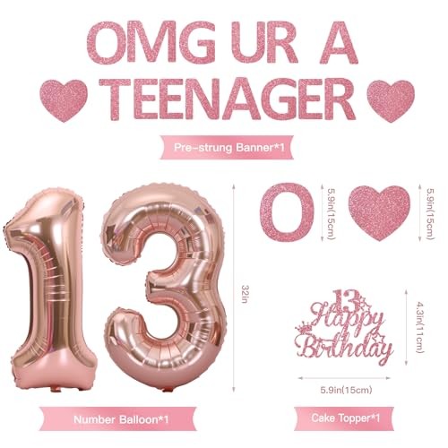13th Birthday Decorations for girls,Rose Gold Glitter OMG UR A TEENAGER gallery