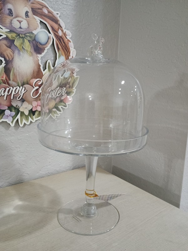 Bunny Boulevard Glass Rabbit Cupcake Cake Stand Cloche Dome Serving Platter