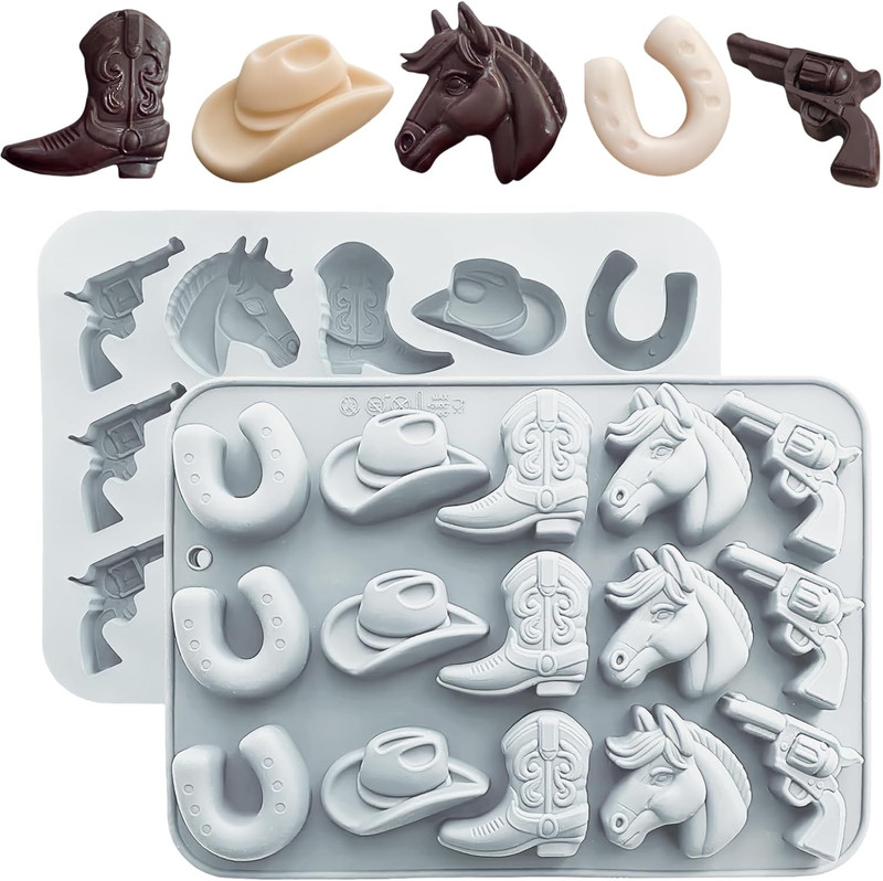 Cowboy Chocolate Molds Silicone – Western Theme Molds for Cowboy Hat, Boots & Mo