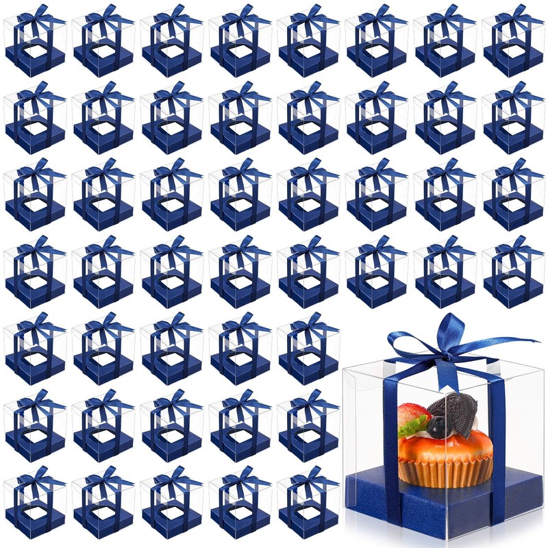 50 Pcs Clear Cupcake Boxes Individual 3.5 Inch Plastic Single Cupcake Contain…