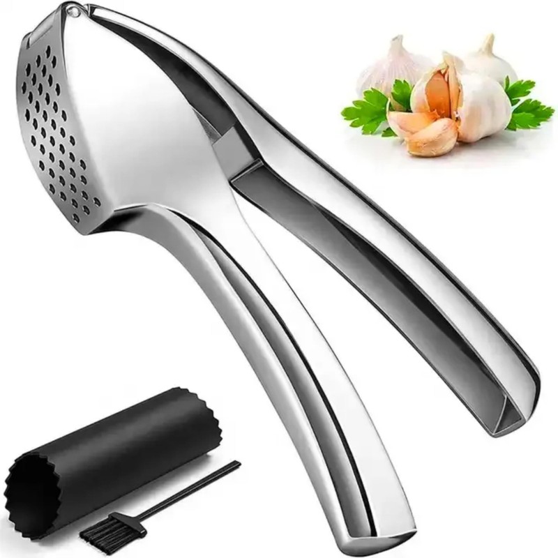 Garlic Press, Peeler and Cleaning Large (15.4 * 3.2 * 4.5 cm), Silver gallery