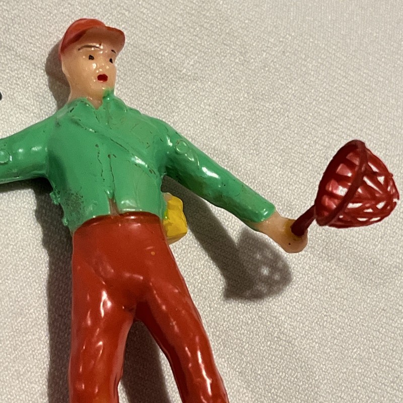 VTG 70's Cake Topper Decoration Fly Fisherman 3" Tall Fishing Man Rod & Net gallery