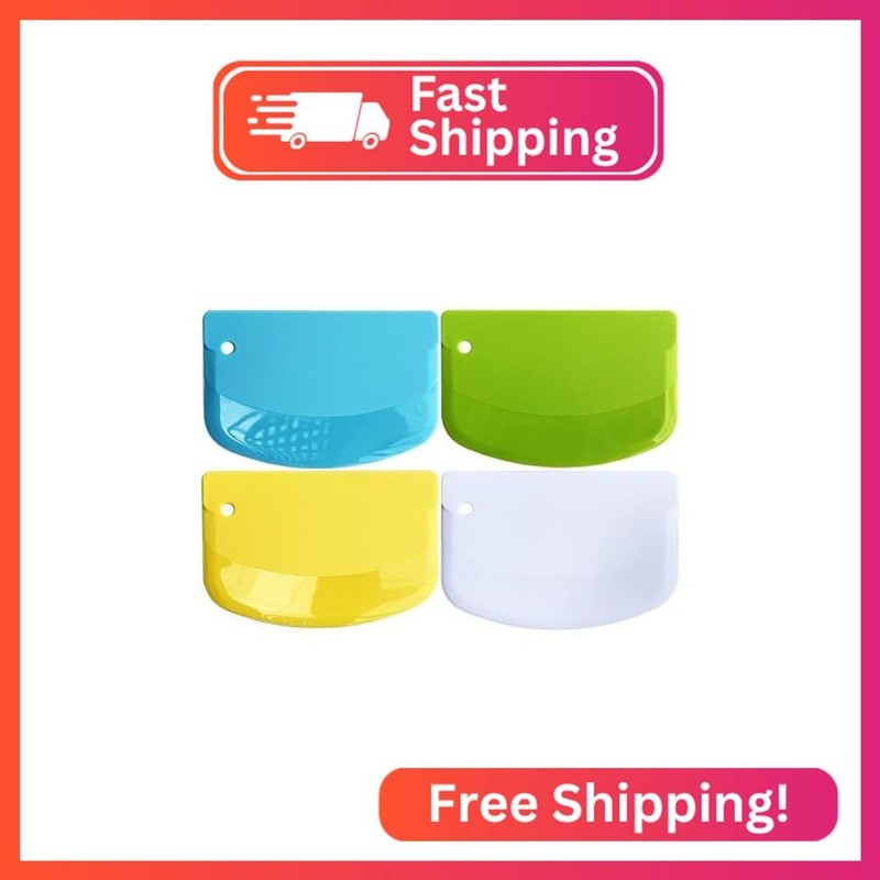 CEWIFO Hard Bench Scraper Dough Scraper for Baking, 4 PCs BPA Free PP Plastic Fl