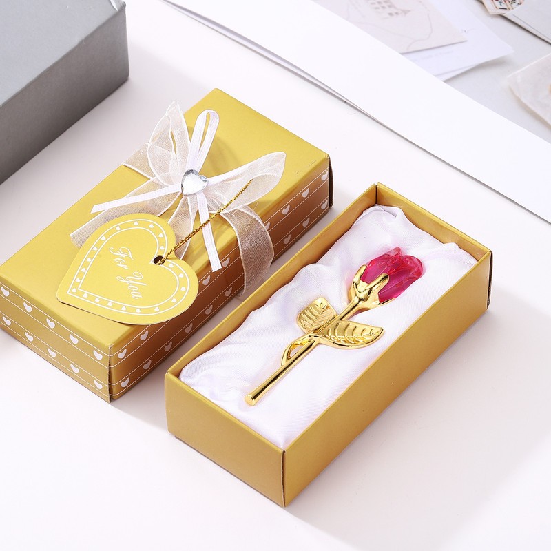 2 Mini Crystal Roses with Box, Romantic Rose Crystal, for Pink/Gold gallery
