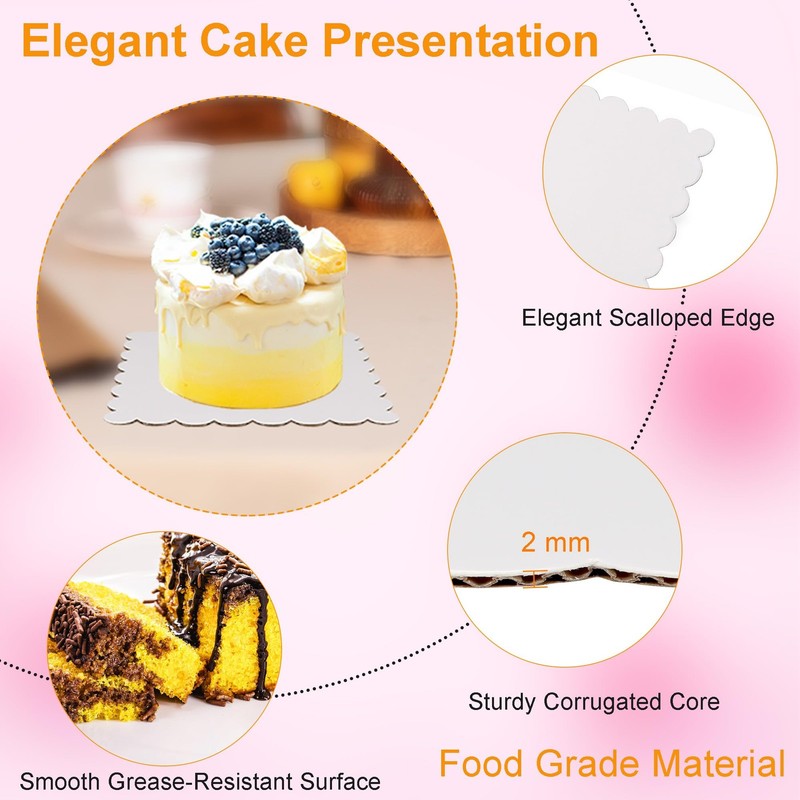 10 PCS 6 Inch White Square Cake Boards Scalloped Edge Corrugated Base Baking gallery