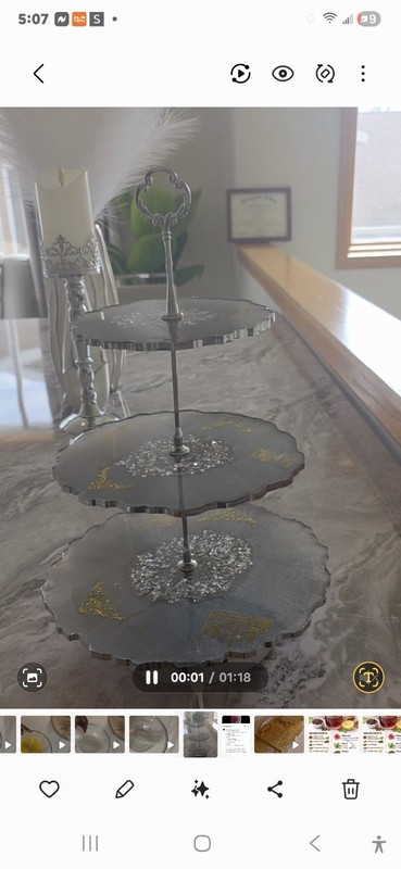 3-Tier Modern Gray Silver Gold Metal Resin Round Cake Stand, Disassembles