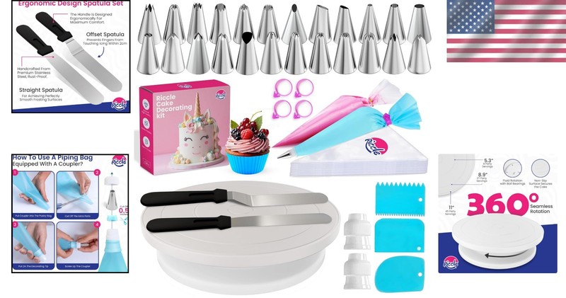 Cake Decorating Kit with Turntable Piping Tips Spatulas Icing Tools 94pcs gallery