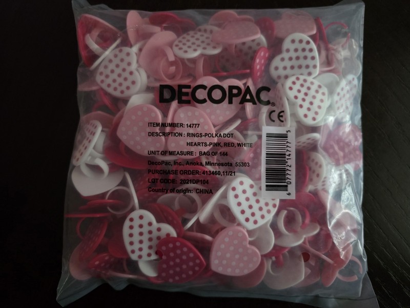 144 Pcs Valentine Red, Pink, White Heart with Dots Rings Cupcakes by DecoPac