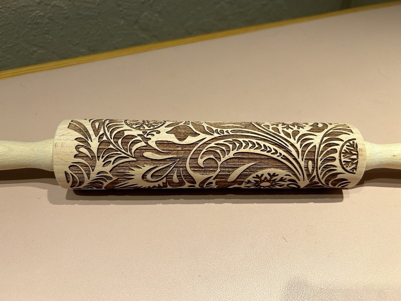 Rolling Pin Embossed Wooden Laser Engraved Christmas Snowflake Filigree Pattern gallery