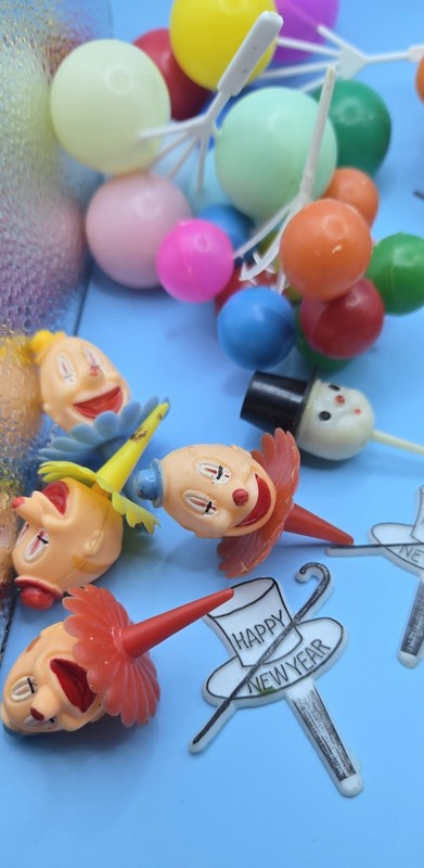 Vintage Lot of Clown Balloons Santa Mickey Cake Toppers Birthday 30 plus Pcs gallery
