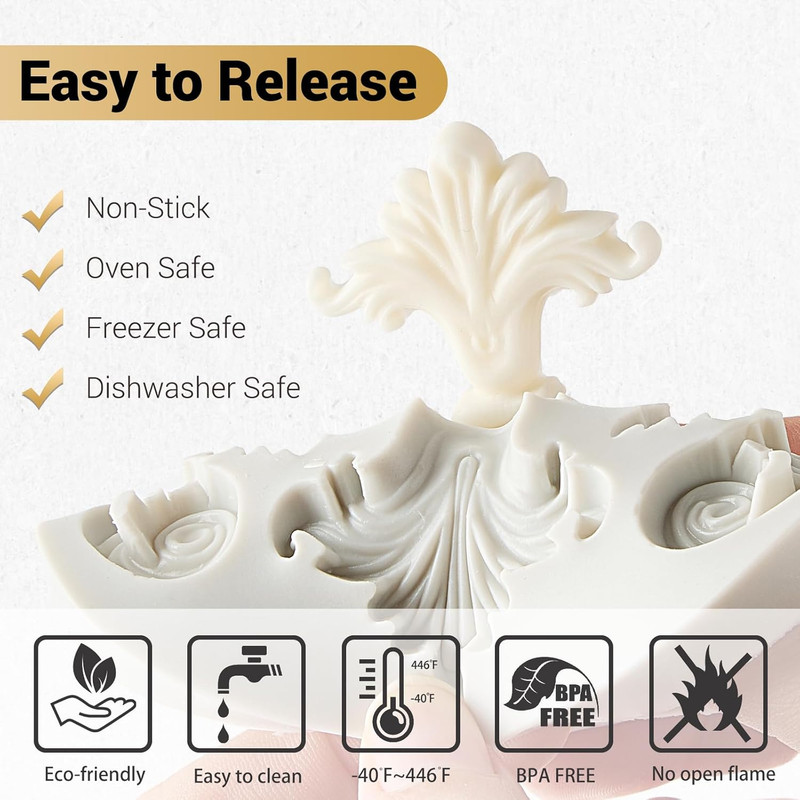 3PCS Baroque Silicone Molds Scroll Border Mold Baroque Clay Mold Fondant Molds f gallery