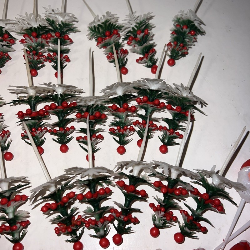 Vintage Christmas Cupcake Pick Lot Of 56! Baking Decorations Santa Claus & Trees gallery
