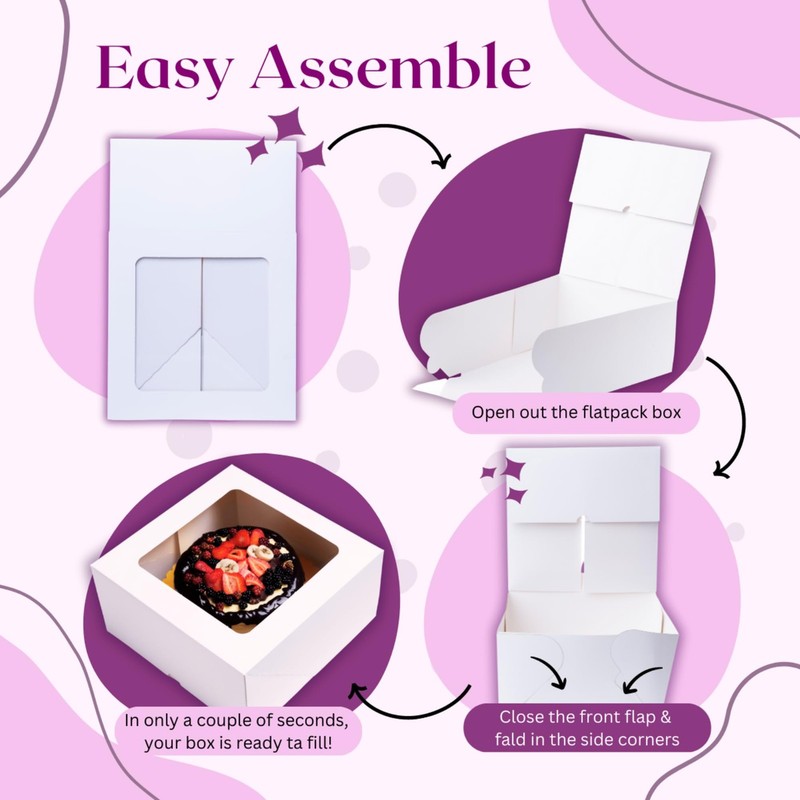 Cake Boxes 8x8x4 Inch 25 Pack with Window, 30 Bonus Sticker, Auto Popup, Extr... gallery
