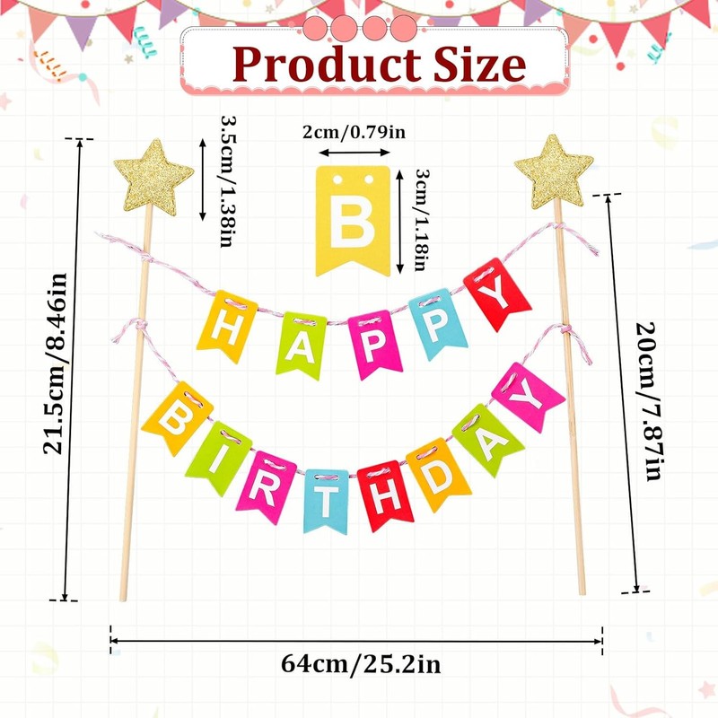 1 Set Mini Rainbow Cake Topper, Happy Birthday Cake Flag Banner, Golden Star gallery