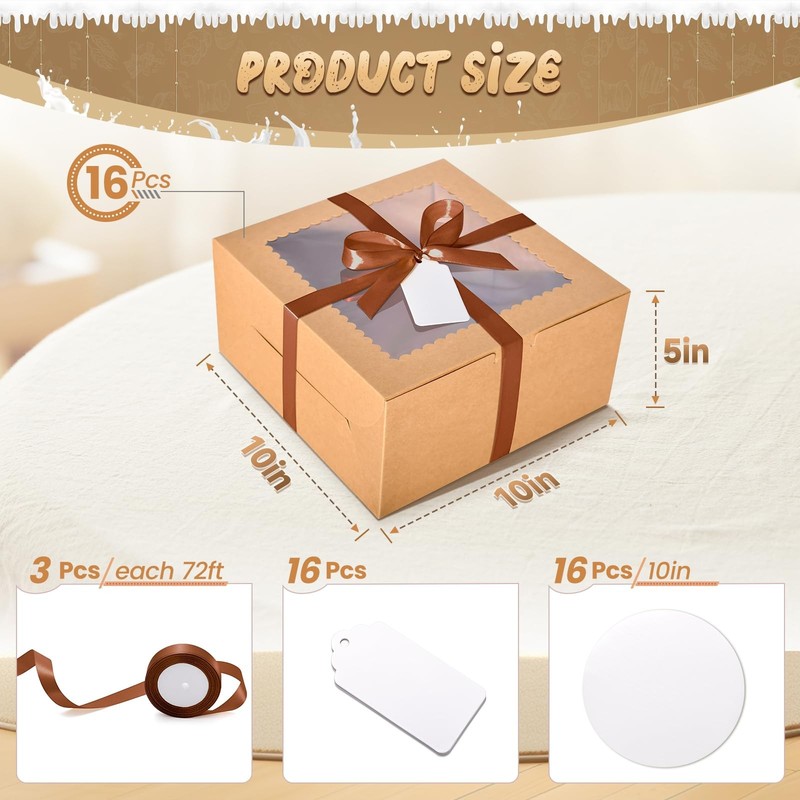 32 PCS 10-inch Brown Cake Boxes with 16 Cake Boards 10x10x5-inch Bakery gallery