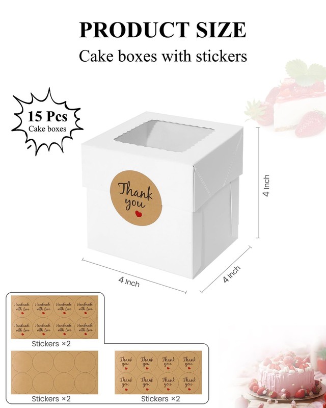 15Pcs Mini Cake Boxes, 4x4x4 Inches Bakery Boxes with Window, Small Dessert B... gallery