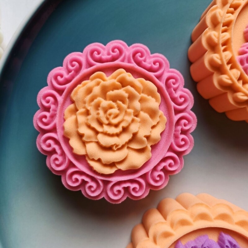 Moon Cake Mold with 4 Seals- Rose Peony Plum Blossom- Mold Set Pressed Cookie gallery