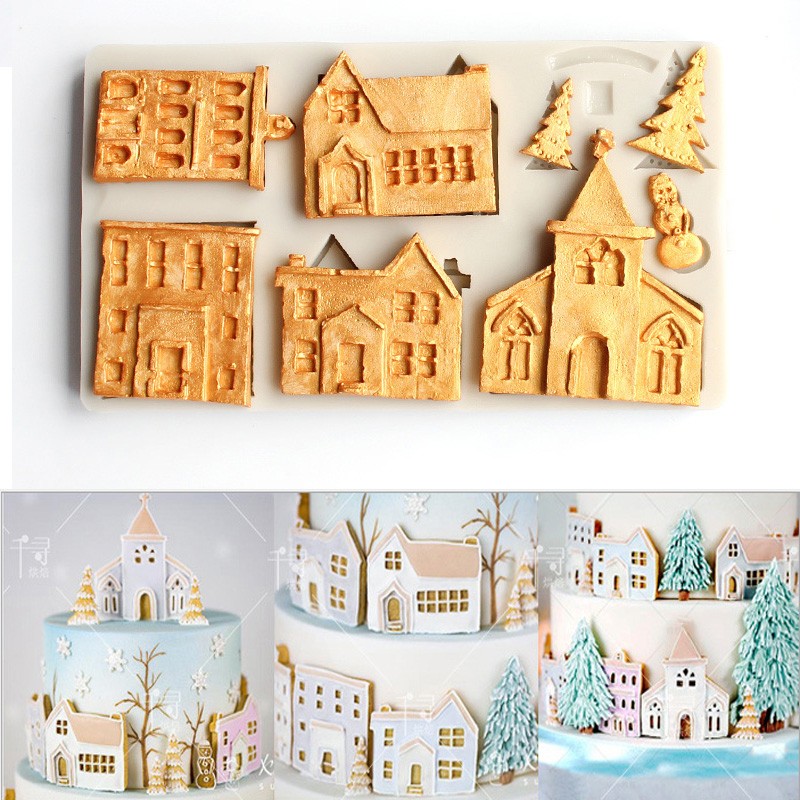 Sugarcraft Chocolate Baking Mould XMAS House Cake Mold Fondant Snowman Silicone gallery