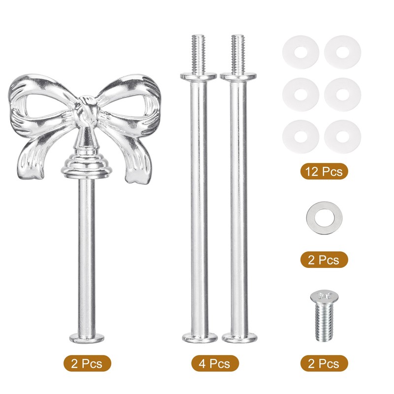2 Set 3-Tier Cupcake Stand Hardware Fittings for Cake Stand Bow-Knot Silver gallery