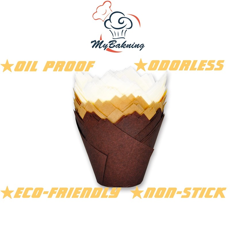Jumbo Extra Large Greaseproof Tulip Baking Cups - 130 Pcs, 2.25" Base x 3.75" He gallery