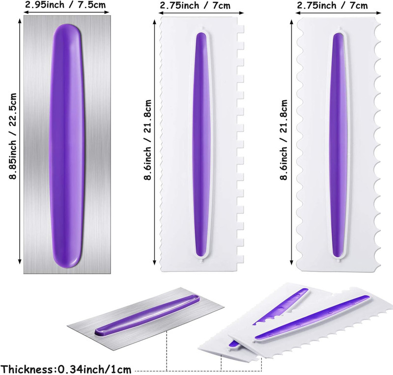 3 Pcs Cake Scraper Cake Decorating Comb Set, Stainless Steel Icing Smoother with gallery