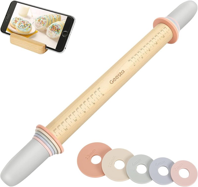 Customizable Teak Wood Dough Roller with Measurement Guide & 5 Thickness Options gallery
