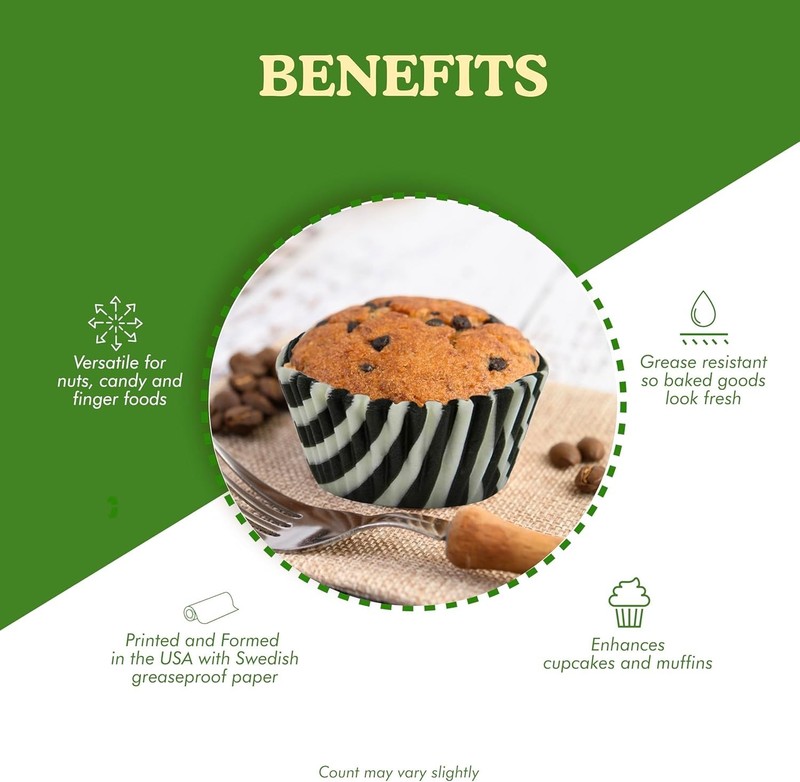 40 Disposable Greaseproof Baking Cups - Stylish Black/White Stripes for Events gallery