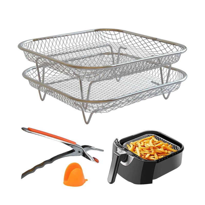 Dual-Layer Air Fryer Rack Set with Elevated and Regular Support Leg... Fast Ship