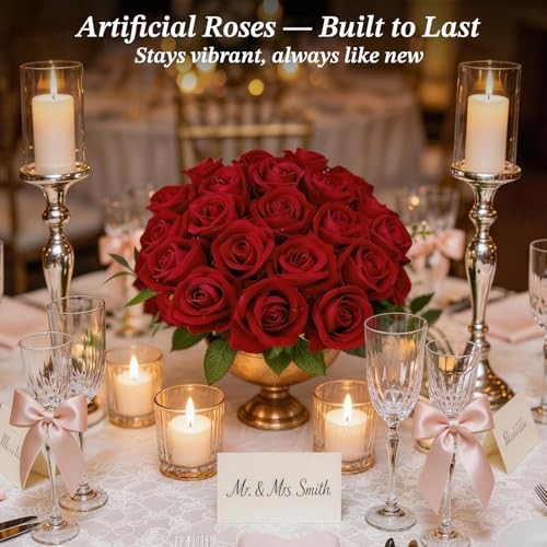 Roses Bouquet, Fake Roses with Stems, Rose Artificial Flowers, 12 Red gallery
