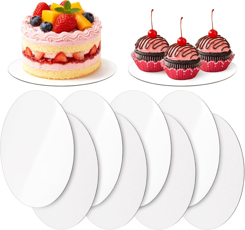 8 Pack 8 Inch round Cake Boards, Disposable Corrugated White Cardboard Food-Grad