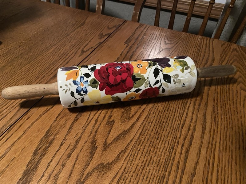 Pioneer Woman Timeless Floral Ceramic Rolling Pin Acacia Wood Handles