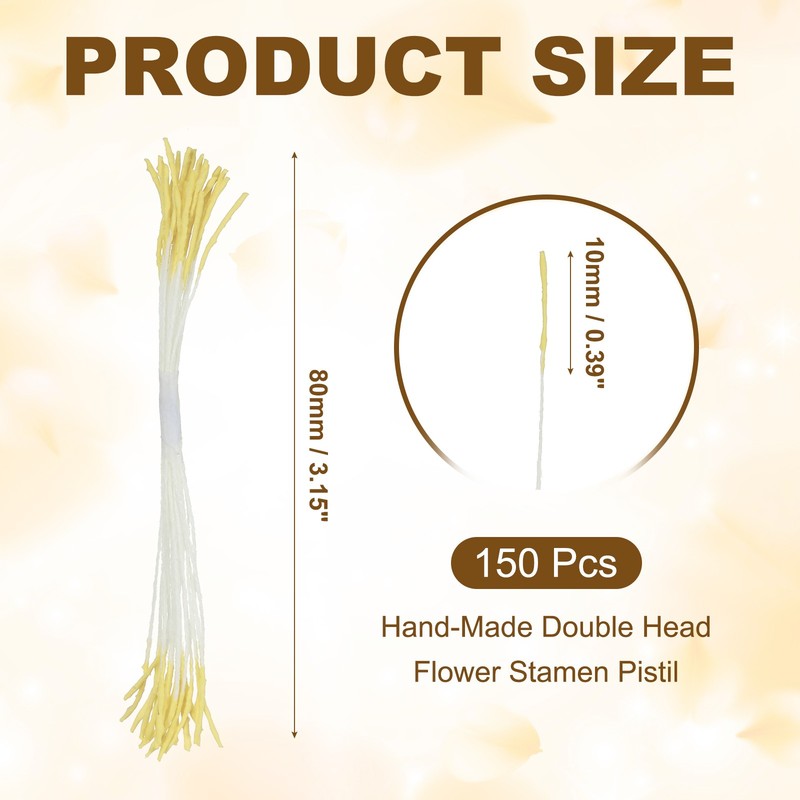 150Pcs 10mm Double Heads Flower Stamen Artificial Flower Pistil Light Yellow gallery