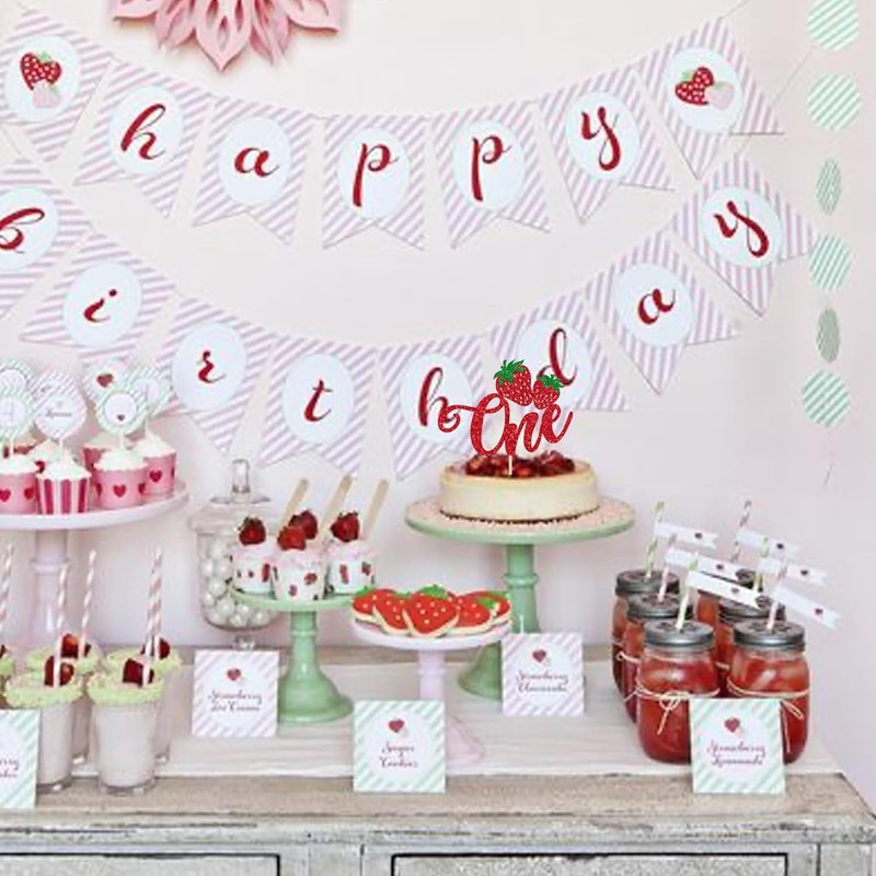 1 Pack Strawberry One Cake Topper Berry First Birthday Cake Topper Sweet Fruit gallery