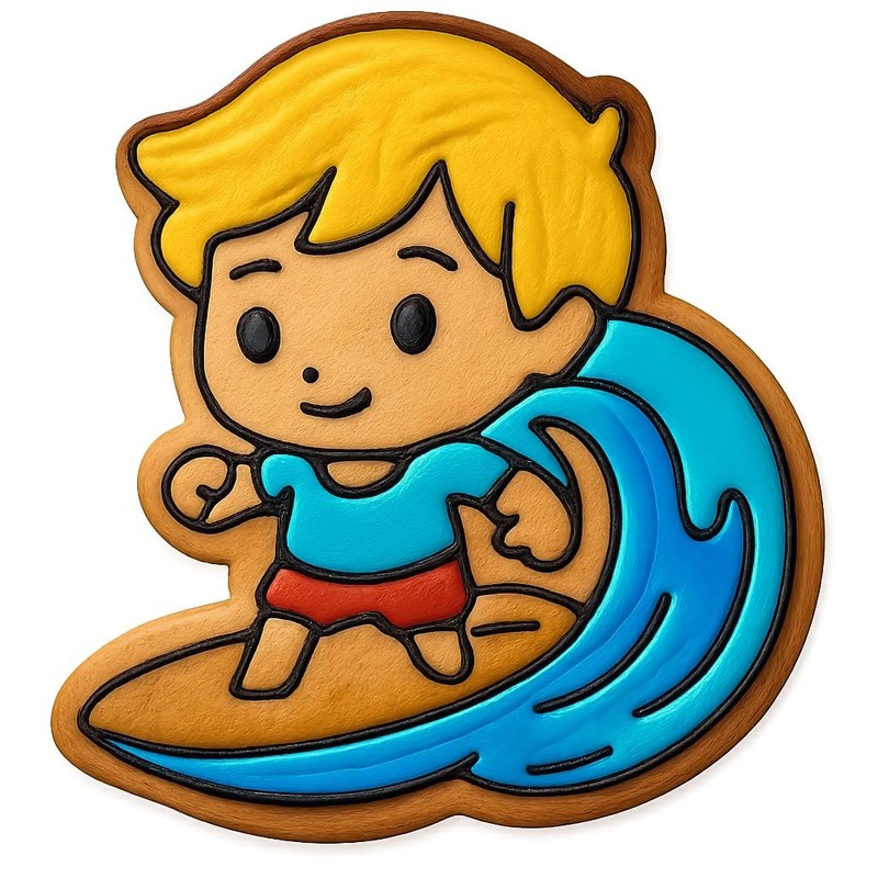Wave Riding Chibi Boy Cookie Cutter & Stamp, Fondant & Clay – 4×3.2